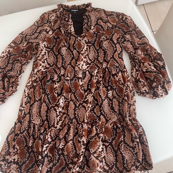 Express Brown and Black Snake Print Long Sleeve Dress - Picture 9 of 11
